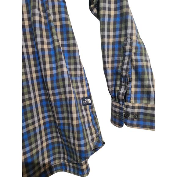 North Face Plaid Flannel Button Shirt Blue Green Size XXL - Picture 4 of 5